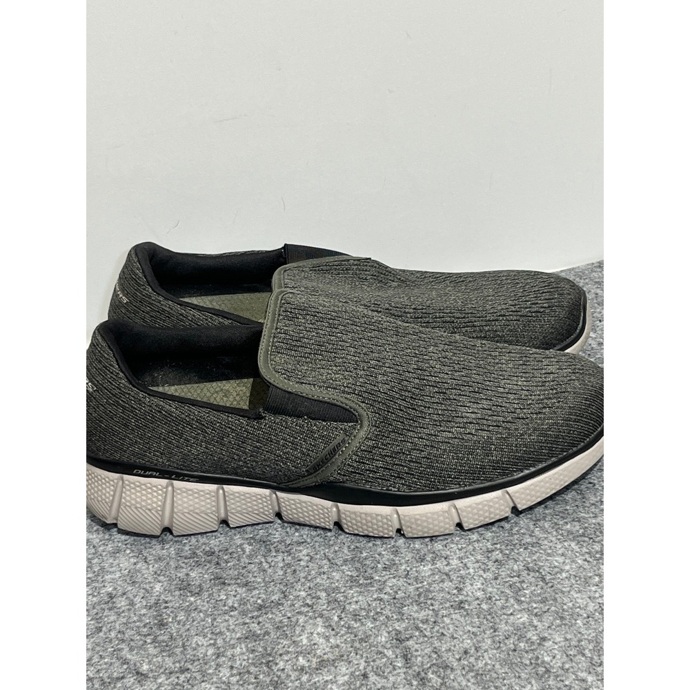 Skechers Relaxed Fit Dual-Lite Mens Charcoal Gray Knit Slip On Sneakers